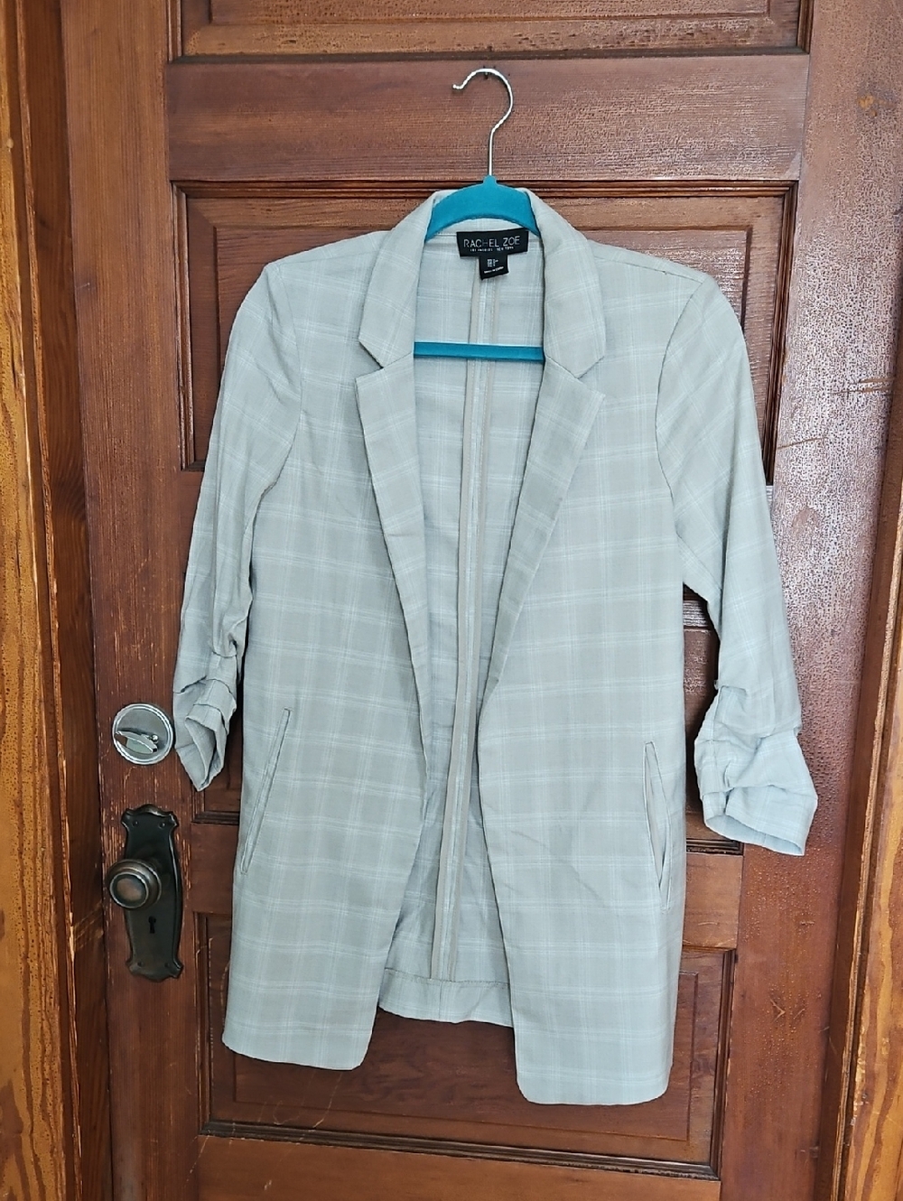 Rachel Zoe Light Gray Plaid Open-Front Blazer